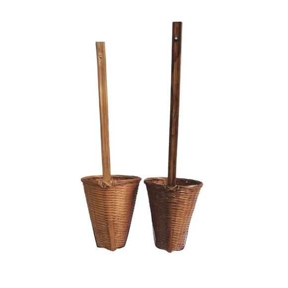 Vintage Cone Woven Wood Wicker Basket Lot Of 2 Baskets Wall Hanging Decor Boho - Picture 2 of 16